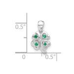 Sterling Silver RH-plated Emerald Four Leaf Clover Pendant - Image 4
