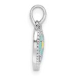 Sterling Silver Rhodium-plated Polished & Beaded Multi-color Enameled Floral Heart Children's Pendant - Image 2