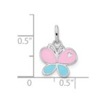 Sterling Silver RH-plated Blue & Pink Enamel Butterfly Children's Pendant - Image 4