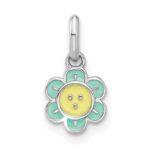 Sterling Silver RH-plated Blue & Yellow Enamel Flower Children's Pendant