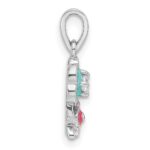 Sterling Silver RH-plated Blue/Pink Enamel & CZ Floral Children's Pendant - Image 2