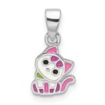 Sterling Silver Rhod-plated Multi-color Enameled Cat Children's Pendant
