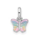 Sterling Silver Rhodium-plated Children's Small Enamel Butterfly Pendant