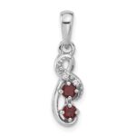 Sterling Silver Rhodium-plated Garnet and CZ Swirl Pendant