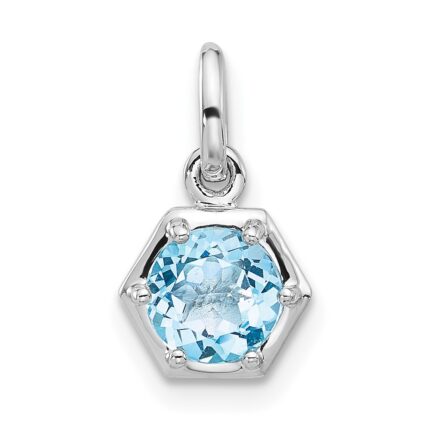 Sterling Silver Rh-plated Polished Solitaire Sky Blue Topaz Charm Pendant