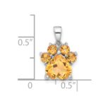 Sterling Silver Rhodium-plated Polished Citrine Paw Pendant - Image 4