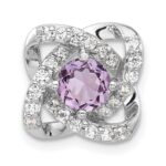Sterling Silver Rhodium-plated Polished Amethyst/CZ Chain Slide Pendant