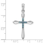 Sterling Silver Rhodium-plated London Blue Topaz Cross Pendant - Image 4