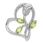 Sterling Silver Rhodium Peridot and White Topaz Rose Heart Chain Slide