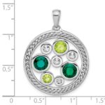 Sterling Silver Rhodium Cr. Emerald Peridot and White Topaz Circle Pendant - Image 4
