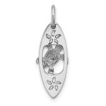 Sterling Silver Rhodium-plated Polished Paua Shell Turtle Surfboard Pendant - Image 3