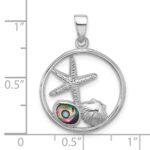 Sterling Silver Rhodium-plated Polished Paua Shell Starfish and Shell Pendant - Image 4