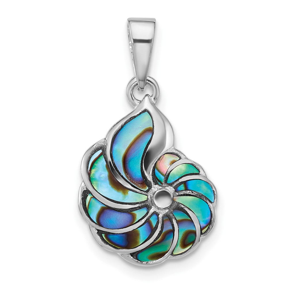 QP5913.jpg Sterling Silver Rhodium-plated Polished Abalone Swirl Shell Pendant - Image 1