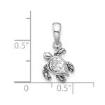 Sterling Silver Rhodium-plated Polished and Antiqued Crystal April Birthstone Turtle Pendant - Image 4