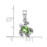 Sterling Silver Rhodium-plated Polished and Antiqued Crystal August Birthstone Turtle Pendant - Image 4