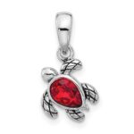 Sterling Silver Rhodium-plated Polished and Antiqued Crystal July Birthstone Turtle Pendant