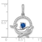 Sterling Silver Rhodium-plated Round Blue and White CZ Dolphin in Circle Pendant - Image 4