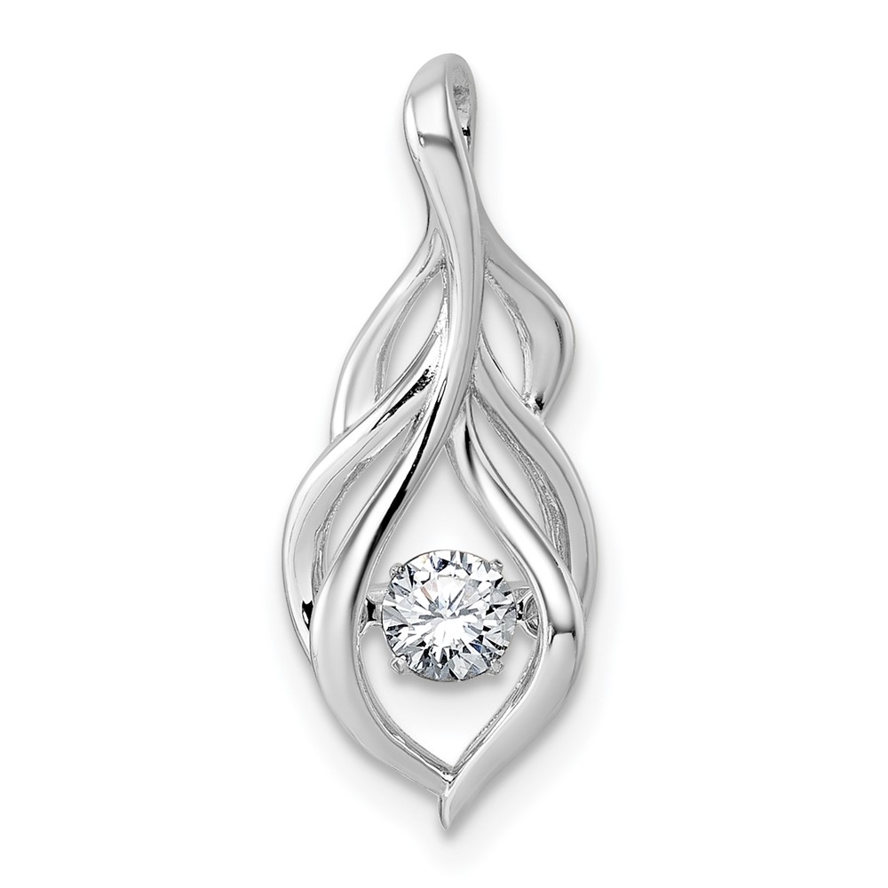 QP5931.jpg Sterling Silver Rhodium-plated Dangle Vibrant Moving CZ Open Teardrop Swirl Pendant - Image 1