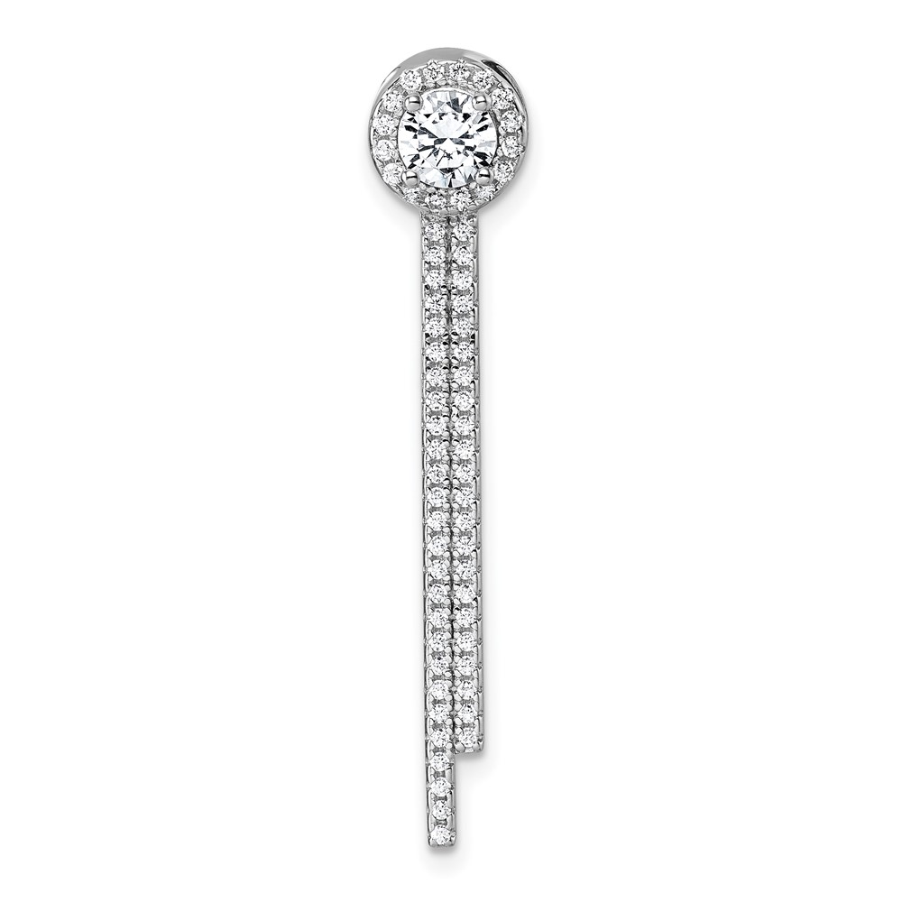 QP5936.jpg Sterling Silver Rhodium-plated CZ Halo with Dangle Bar Chain Slide Pendant - Image 1