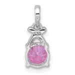 Sterling Silver Rhodium-plated Polished Round Pink CZ -X- Pendant - Image 3