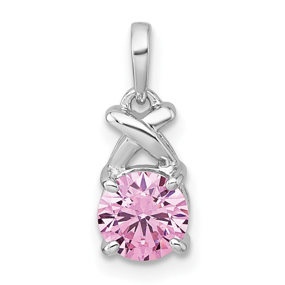 QP5946.jpg Sterling Silver Rhodium-plated Polished Round Pink CZ -X- Pendant - Image 1