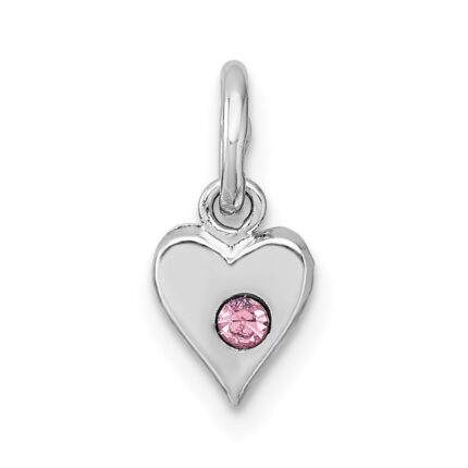 Sterling Silver Madi K Rhodium-plated Pink Crystal Heart Childrens Pendant
