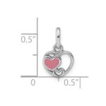 Sterling Silver Rhodium-plated Polished with Pink Enamel Triple Heart Charm Pendant - Image 4