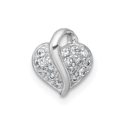 Sterling Silver Rhodium-plated Polished Pave CZ Heart Childrens Pendant