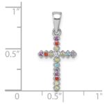 Sterling Silver Rhodium-plated Polished Multi-color CZ Cross Pendant - Image 4