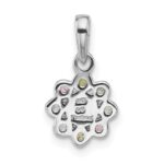 Sterling Silver Rhodium-plated Polished Green, Pink, Blue and Purple CZ and Freshwater Cultured Pearl Flower Pendant - Image 3
