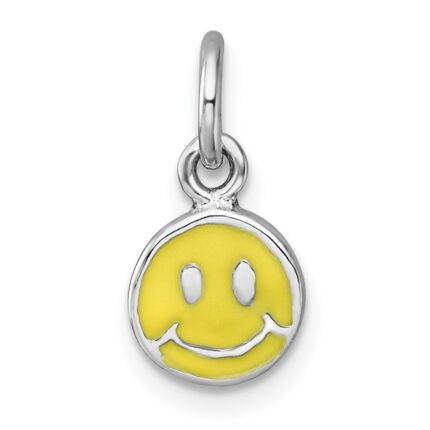 Sterling Silver Madi K Rhodium-plated Enameled Yellow Smiley Face Childrens Pendant