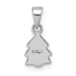 Sterling Silver Rhodium-plated Children's Green Enamel Christmas Tree with Hearts Pendant - Image 3