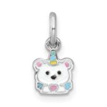 Sterling Silver Rhodium-plated Polished White and Rainbow Enamel Unicorn Polar Bear Childrens Pendant