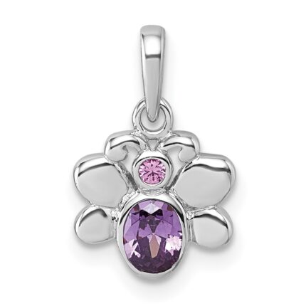 Sterling Silver Rhodium-plated Polished Pink And Purple CZ Butterfly Pendant