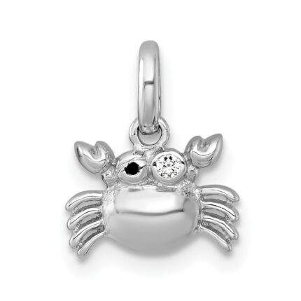 Sterling Silver Rhodium-plated Polished Black Enamel and White CZ Crab Childrens Pendant
