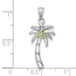 Sterling Silver Rhodium-plated Polished and Grooved Peridot and White Topaz Palm Tree Pendant - Image 4