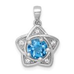 Sterling Silver Rhodium-plated Polished Light Swiss Blue Topaz and White Topaz Star Pendant