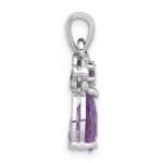 Sterling Silver Rhodium-plated Polished Amethyst Teardrop and Flower Pendant - Image 2