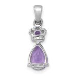 Sterling Silver Rhodium-plated Polished Amethyst Teardrop and Flower Pendant - Image 3