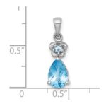 Sterling Silver Rhodium-plated Polished Light Swiss Blue Topaz Teardrop and Flower Pendant - Image 4