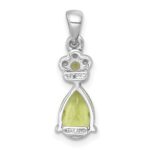 Sterling Silver Rhodium-plated Polished Peridot Teardrop and Flower Pendant - Image 3