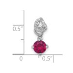 Sterling Silver Rhodium-plated Polished Round Lab Created Ruby and CZ Dangling Heart Chain Slide Pendant - Image 4