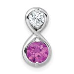 Sterling Silver Rhodium-plated Polished Round Lab Created Ruby and CZ Infinity Chain Slide Pendant