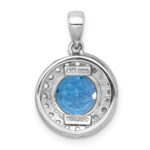 Sterling Silver Rhodium-plated Polished Checker-cut Round Light Swiss Blue Topaz and White Topaz Circle Pendant - Image 3