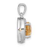 Sterling Silver Rhodium-plated Polished Checker-cut Round Citrine and White Topaz Circle Pendant - Image 2