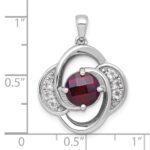 Sterling Silver Rhodium-plated Polished Checker-cut Round Garnet and White Topaz Pendant - Image 4