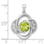 Sterling Silver Rhodium-plated Polished Checker-cut Round Peridot and White Topaz Pendant - Image 4