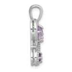 Sterling Silver Rhodium-plated Polished Amethyst and Rose de France Quartz Heart Butterfly Pendant - Image 2
