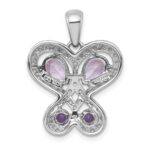 Sterling Silver Rhodium-plated Polished Amethyst and Rose de France Quartz Heart Butterfly Pendant - Image 4