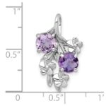 Sterling Silver Rhodium-plated Polished and Textured Amethyst and Rose de France Quartz Floral Chain Slide - Image 4